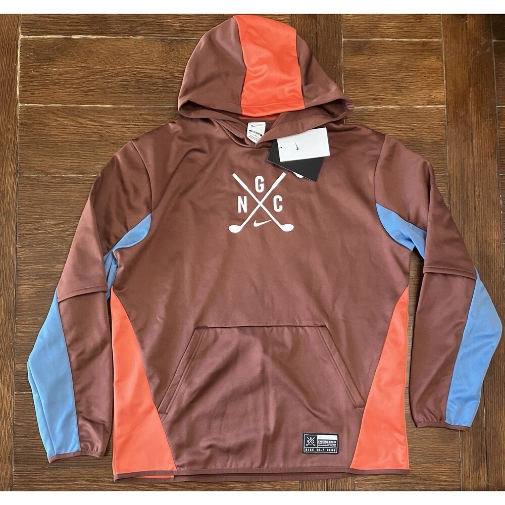 NWT Men's Nike Golf Club Hoodie Brown Blue Coral White Size Medium FQ1145-231